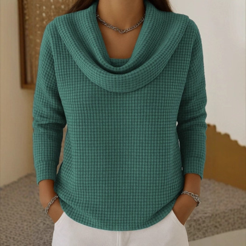 Amber™ – Warm Waffle Knit Jumper with Elegant Cowl Neck