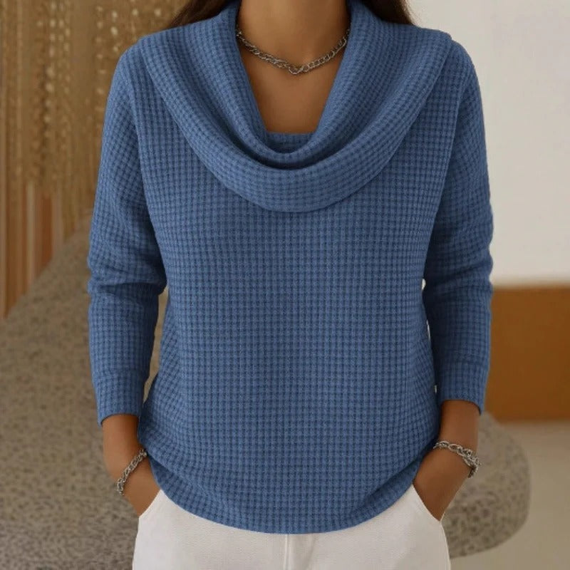 Amber™ – Warm Waffle Knit Jumper with Elegant Cowl Neck