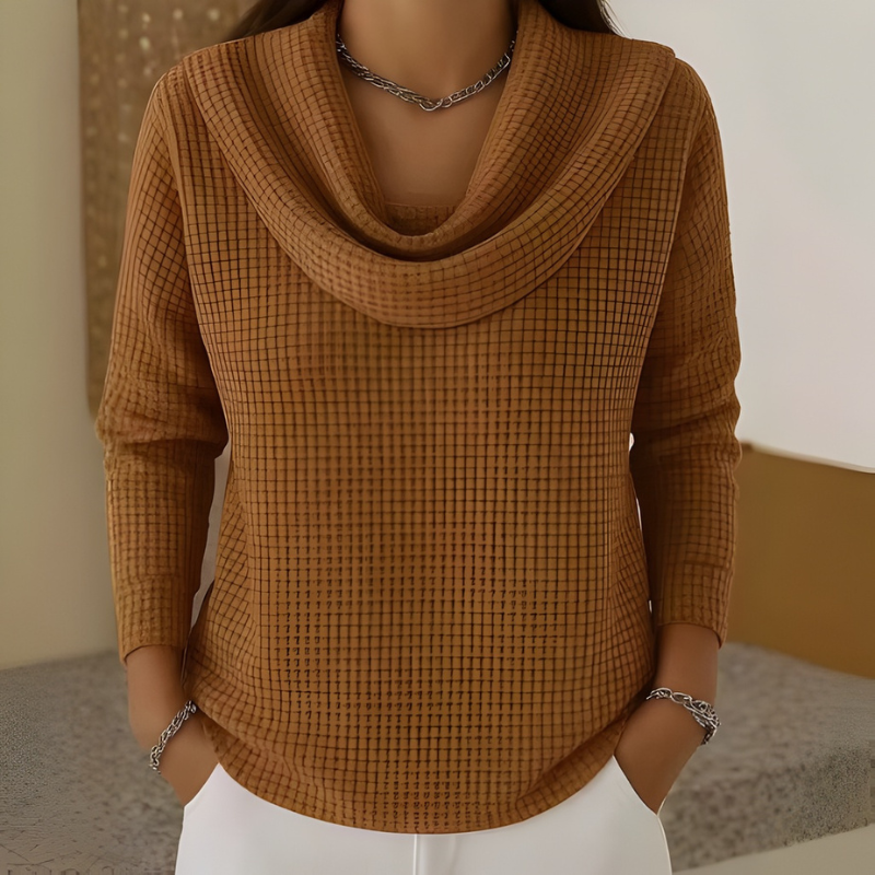 Amber™ – Warm Waffle Knit Jumper with Elegant Cowl Neck