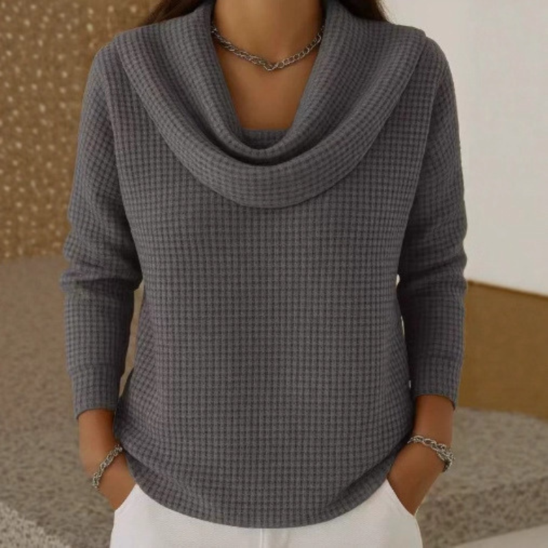 Amber™ – Warm Waffle Knit Jumper with Elegant Cowl Neck