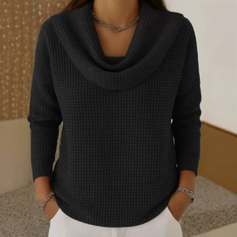 Amber™ – Warm Waffle Knit Jumper with Elegant Cowl Neck