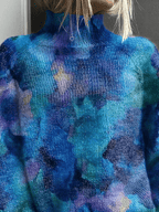 Abstract floral watercolor pattern, knitted turtleneck sweater