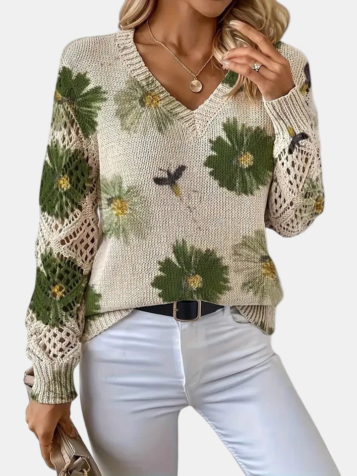 Amelie | Elegant Floral V-Neck Sweater