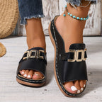 Cathy | Comfy Buckle Sandals with Gold Accents