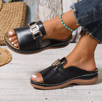 Cathy | Comfy Buckle Sandals with Gold Accents