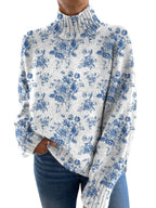 Charming Floral Pattern - Artistic Print on Turtleneck Sweater
