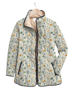 Charming floral pattern on a casual, quilted jacket for women
