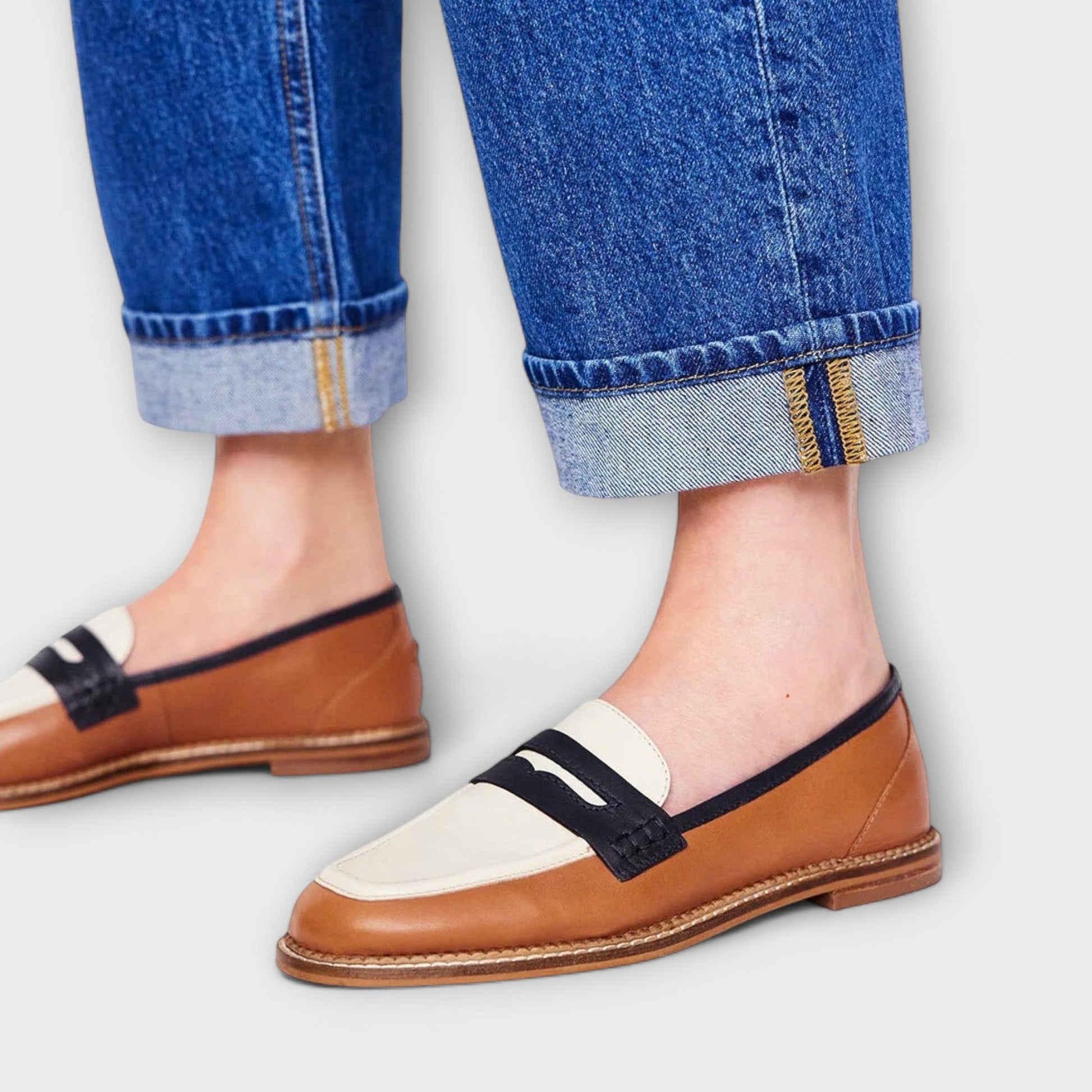 Oceane – Brown Round-Toe Loafer with Colorblock Design
