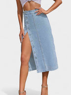 Elodie | Button-Front Cotton Blend Skirt