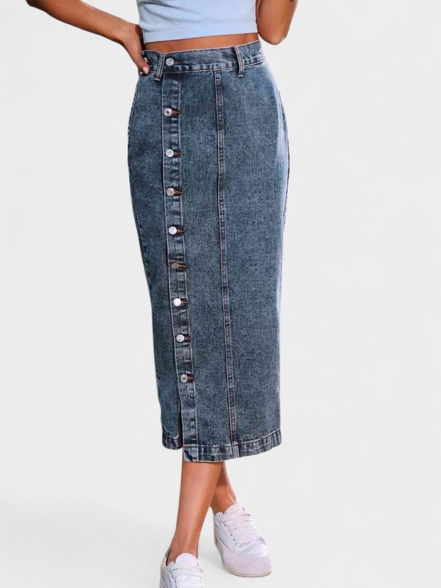 Elodie | Button-Front Cotton Blend Skirt
