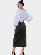 Elodie | Button-Front Cotton Blend Skirt