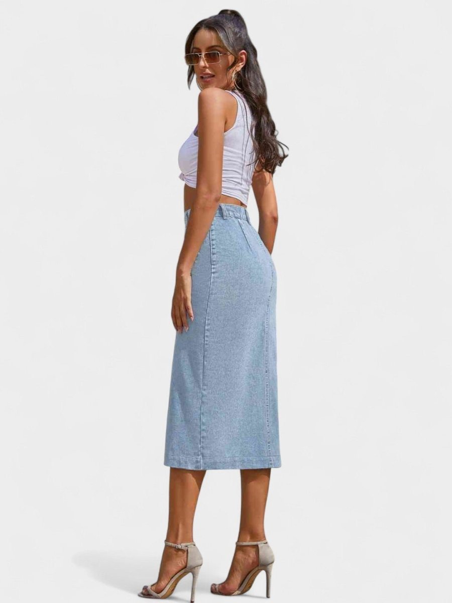 Elodie | Button-Front Cotton Blend Skirt