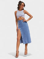 Elodie | Button-Front Cotton Blend Skirt