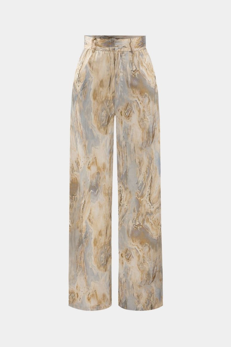 Inna | Marble Print High-Waisted Straight Leg Pants