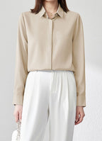 Isadora™ | Soft Satin Top with Long Sleeves — Reinvented Office Elegance