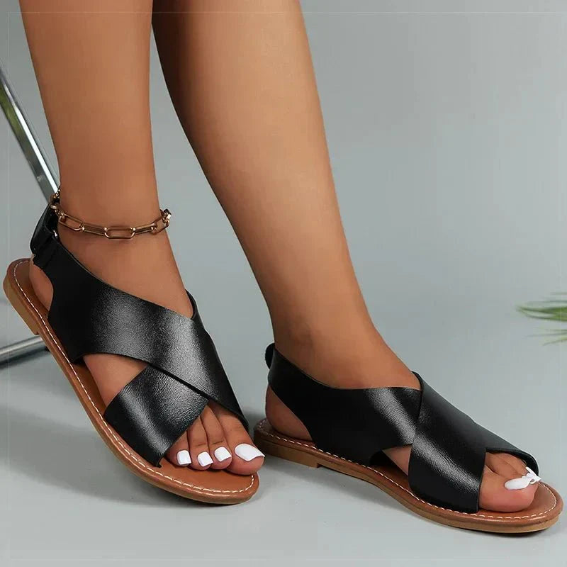 LINDY | CASUAL CROSS-STRAP FLAT SANDALS