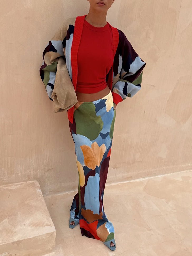 Lydia | Abstract Knit Cardigan & Skirt Set