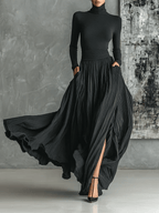 Mary | All Black Turtleneck & Pleated Skirt Set