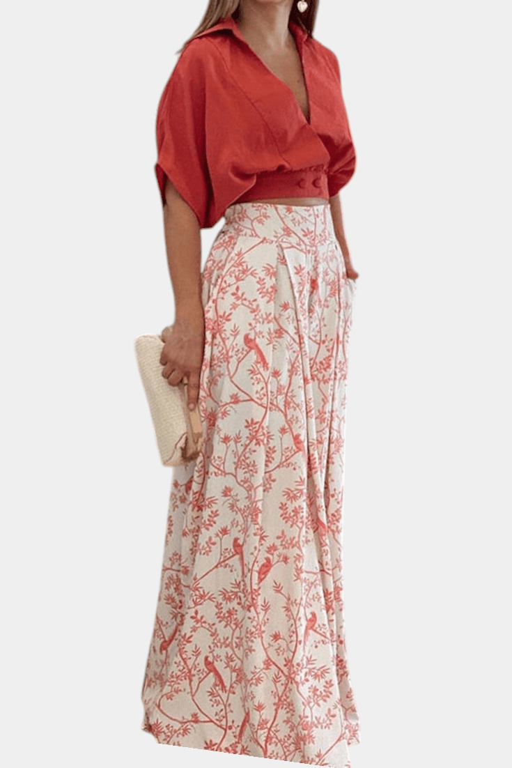 Olivia | V-Neck Top & Wide-Leg Trousers Set