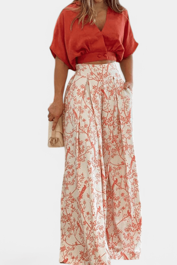 Olivia | V-Neck Top & Wide-Leg Trousers Set