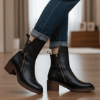 Valorine | Black leather boots with a comfortable heel