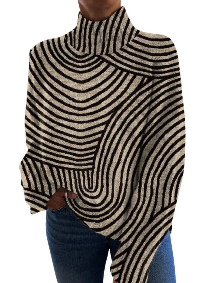 Vintage Hand-Drawn Pattern Printed Turtleneck Sweater