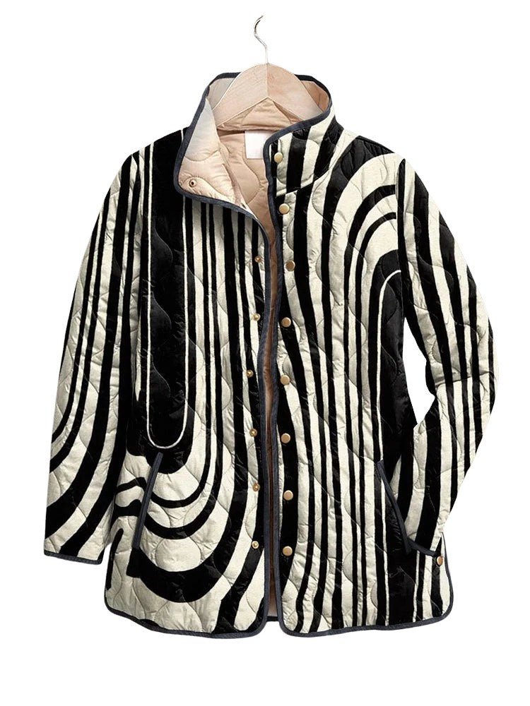 Woman Abstract Geometric Pattern Casual Quilted Jacket