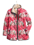 Women's Charming Pink Floral Printed Casual Quilted Jacket