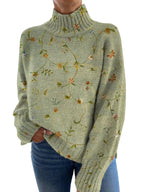 Women's Charming Sweater with Floral Pattern and Long Sleeves