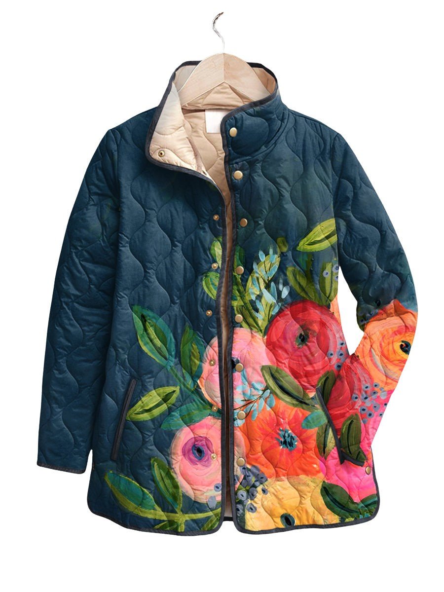 Women's Retro Floral Printed Quilted Jacket