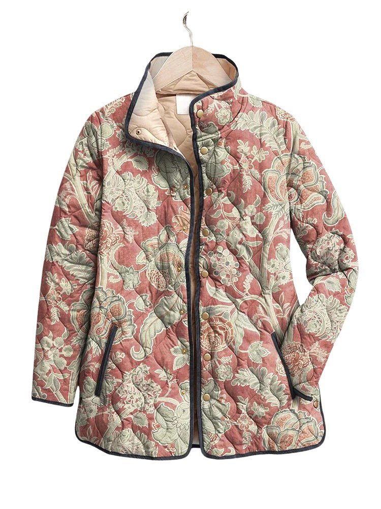 Women's Vintage Floral Pattern Print Casual Quilted Jacket