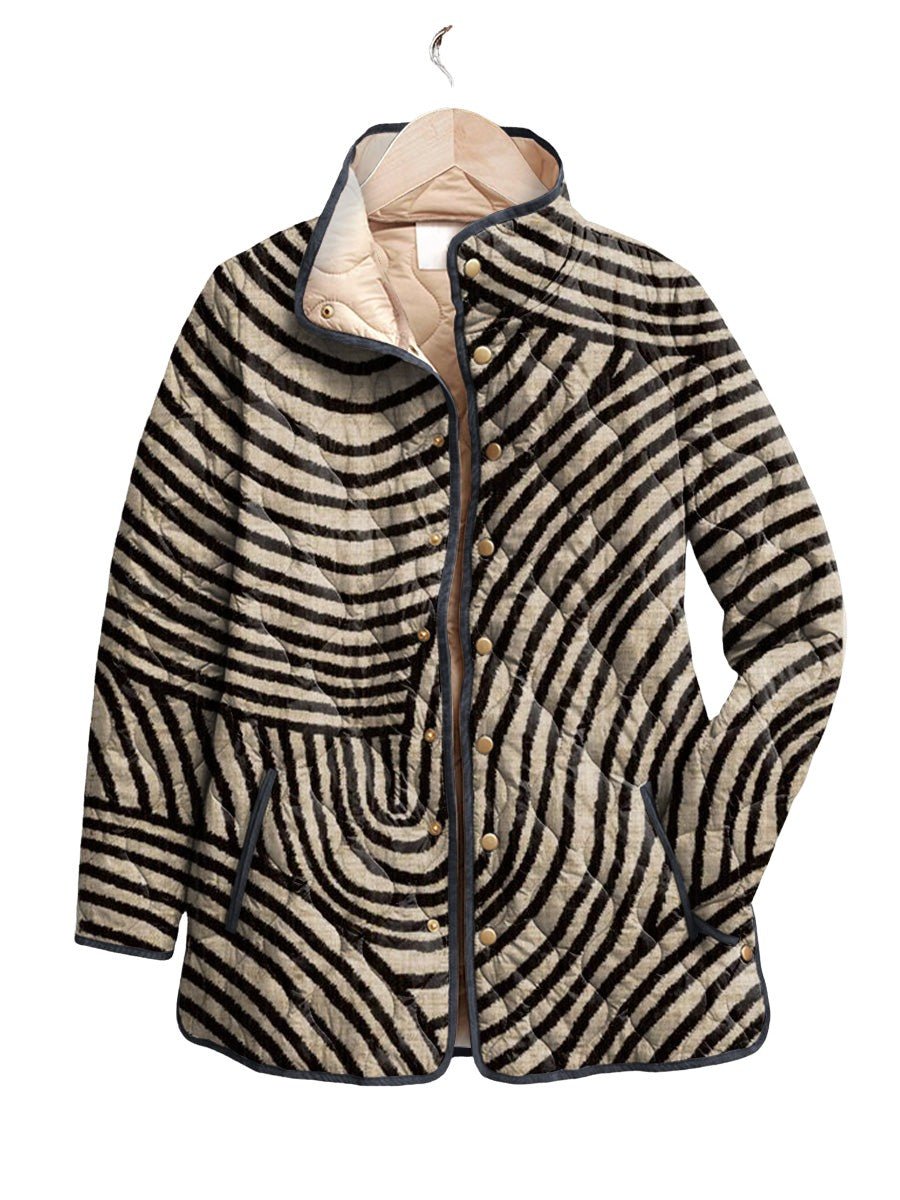 Women's Vintage Quilted Jacket with Hand-Drawn Circle Pattern